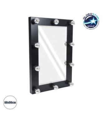 GloboStar® MAKEUP MIRROR-60x90-5 Μοντέρνος Καθρέπτης Μακιγιάζ με Πλαίσιο Φυσικού Ξύλου με Διακόπτη On-Off 10 x E27 AC220-240V - Μ60 x Π7 x Υ90cm - Μαύρος Έβενος